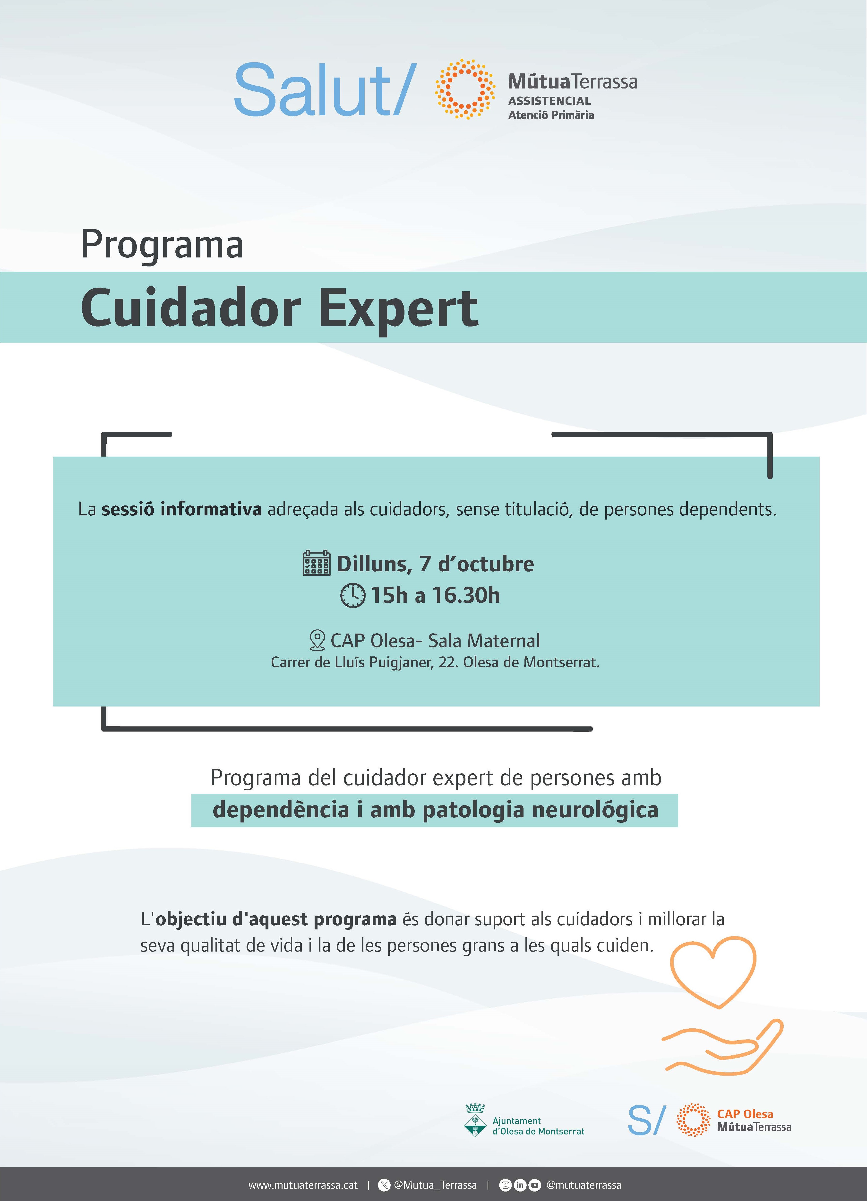 Cartell de la sessió informativa del programa Cuidador Expert octubre 2024