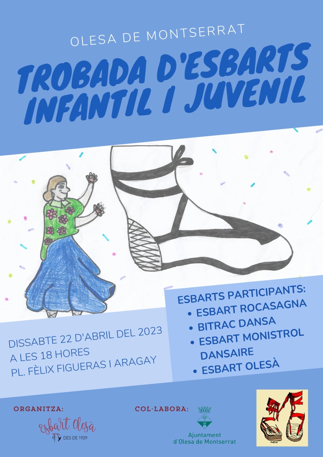 Cartell de la Trobada d'esbarts infantils i juvenils organitzada per l'Esbart Olesà.