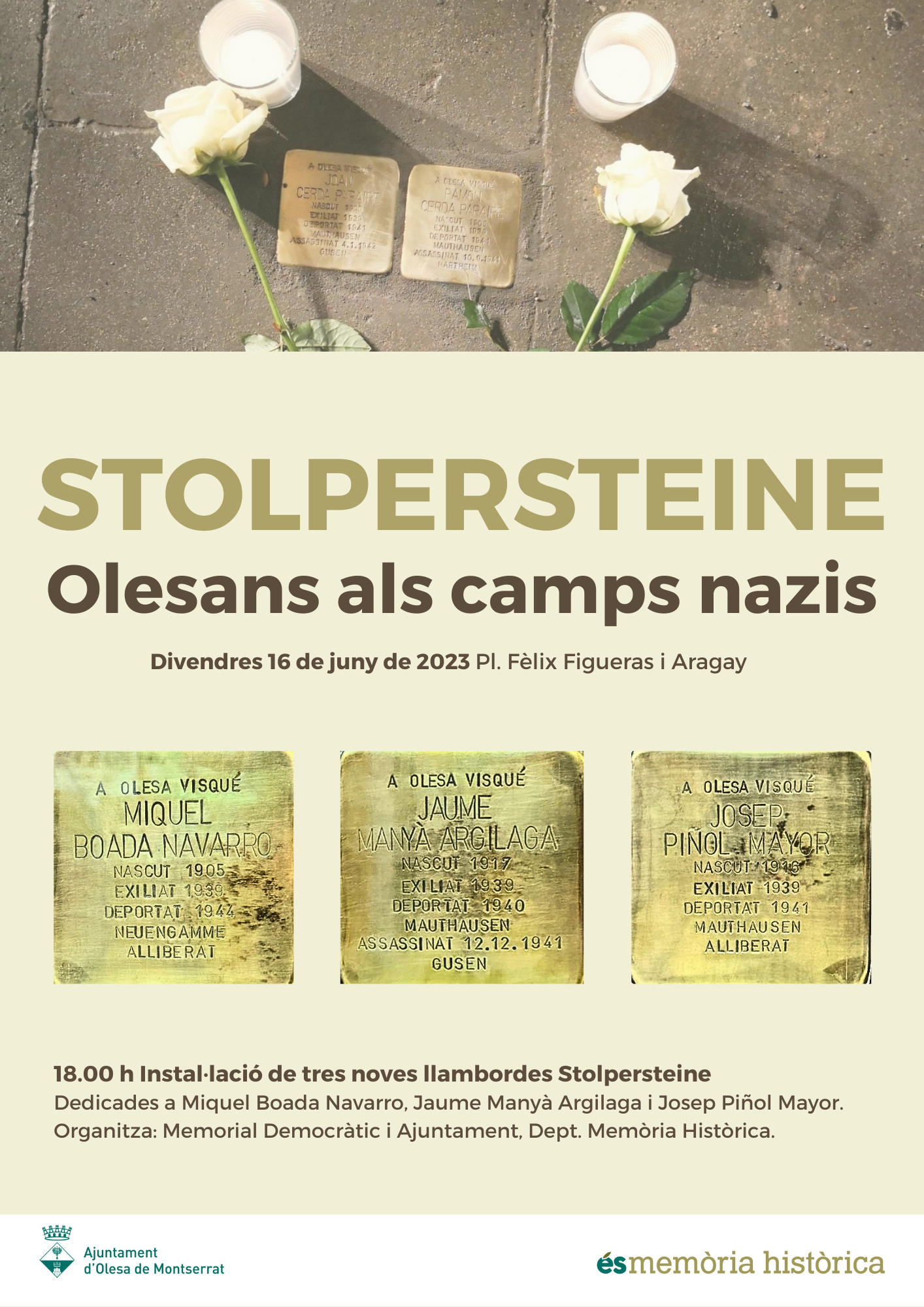 Cartell de l'acte de col·locació de les noves llambordes Stolpersteine