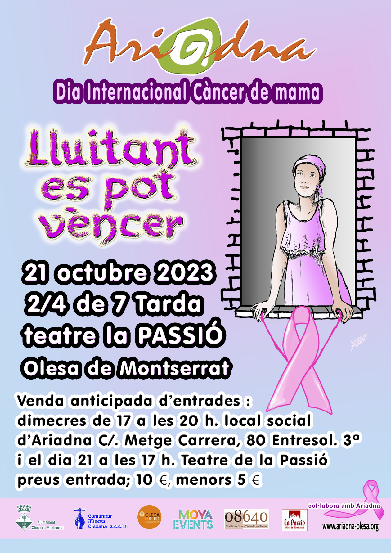Cartell de l'acte "lluitant es pot vèncer" que organitza l'Assoc. Ariadna pel Dia Internacional del Càncer de mama 2023