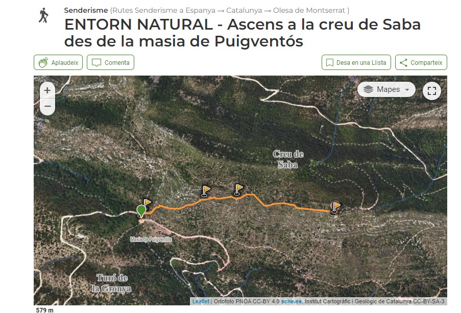 Cartell amb la ruta d'ascens des de la masia de Puigventós