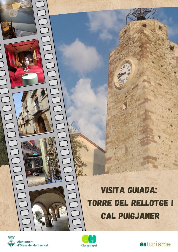 Cartell de les visites guiades a la Torre del Rellotge i el Centre Cultural Cal Puigjaner