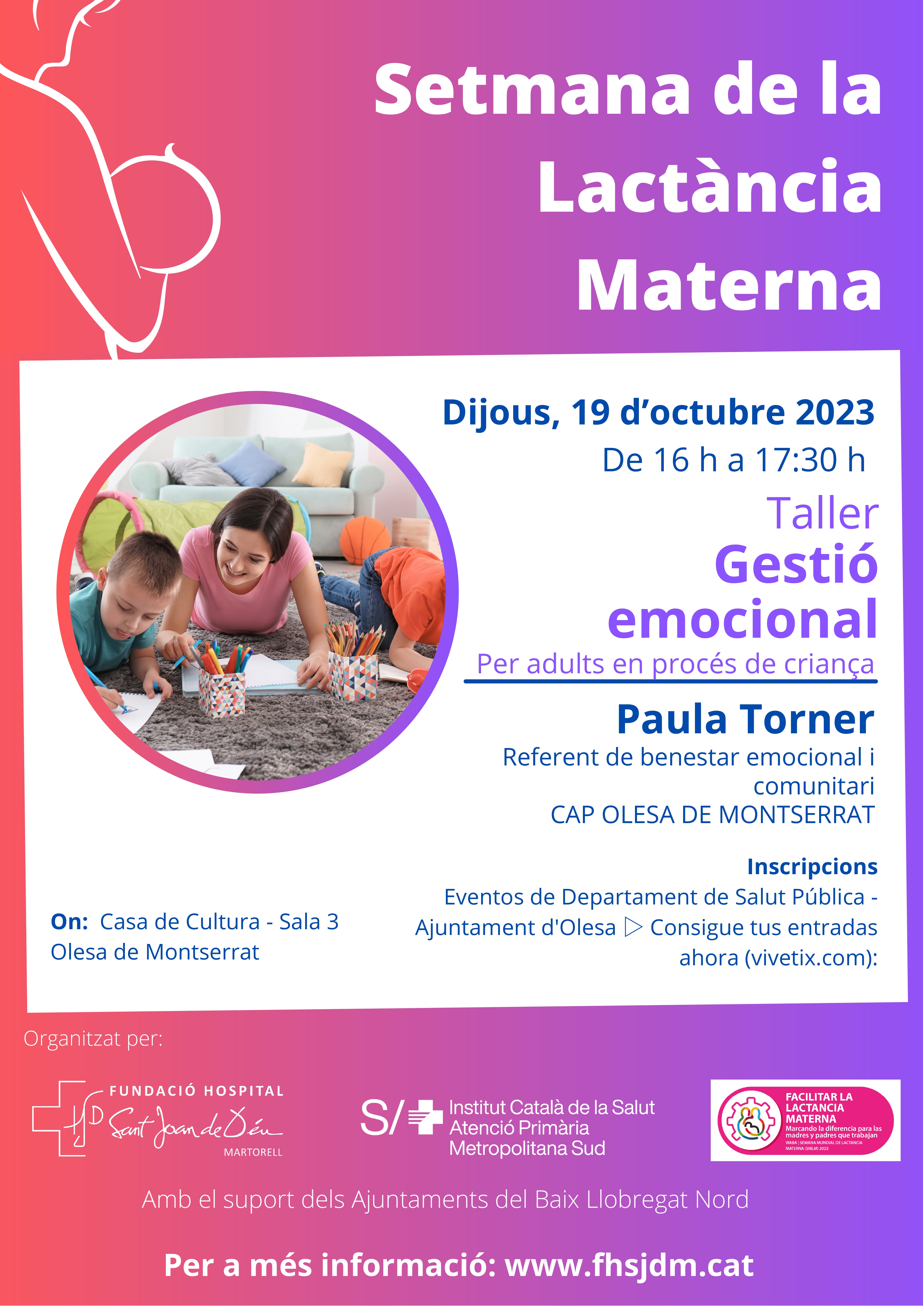 Cartell del taller de gestió emocional per la Setmana de la Lactància Materna 2023