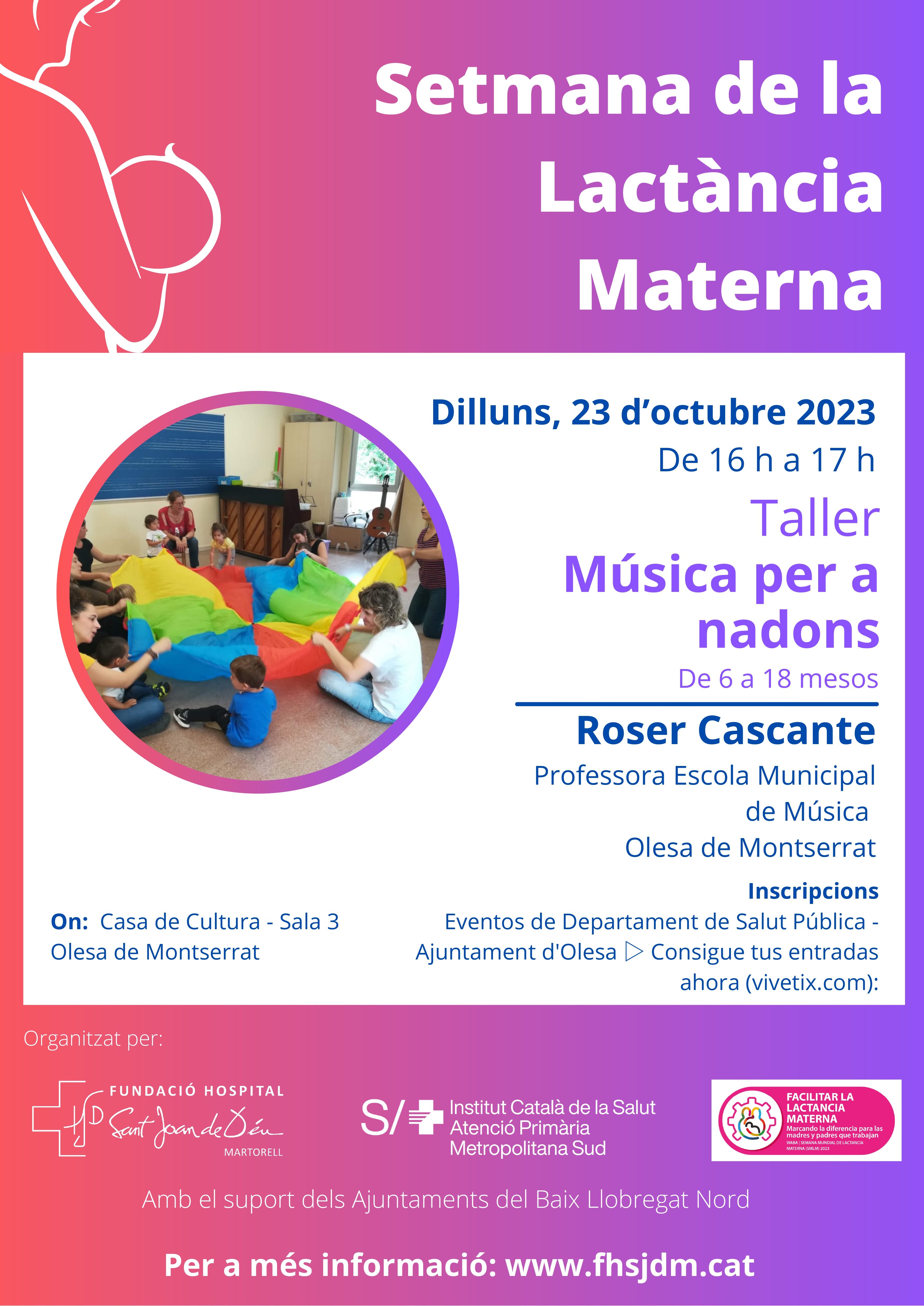 Cartell del taller sobre música per a nadons per a la Setmana de la Lactància Materna 2023