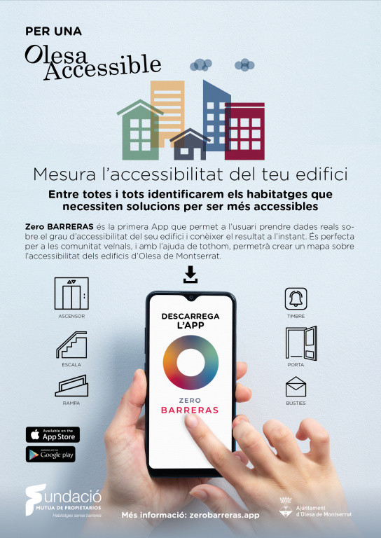 Cartell informatiu sobre l'App Zero Barreras per mesurar l'accessibilitat dels edificis.