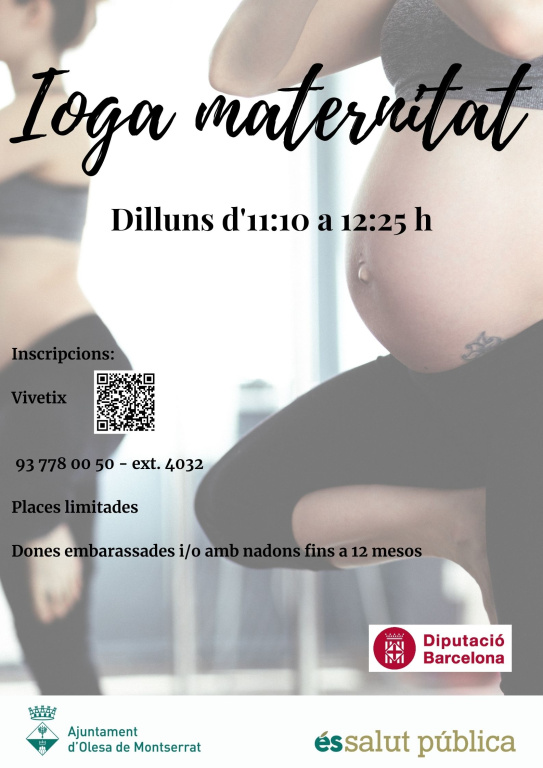 Cartell amb informació del taller ioga per la maternitat amb fotografia de dues dones embarassades