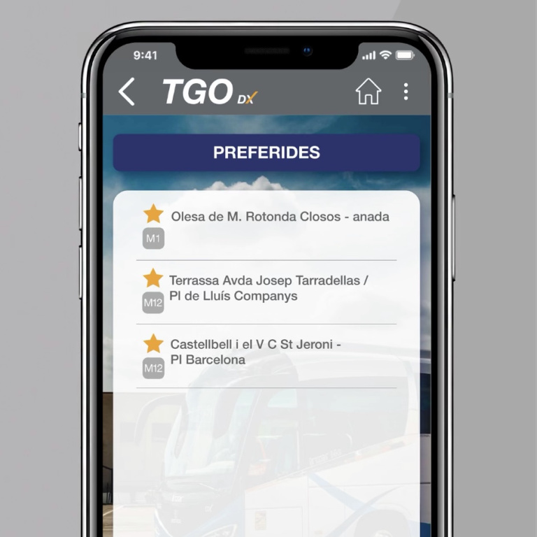 Imatge de la nova app de TGO DX amb rutes preferides de l'usuari