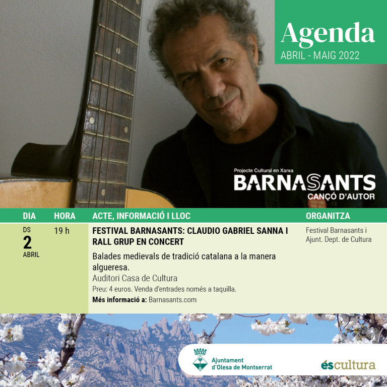 Part del folletó de l'Agenda sobre el Festival Barnasants amb dia, hora i lloc del Festival Barnasants