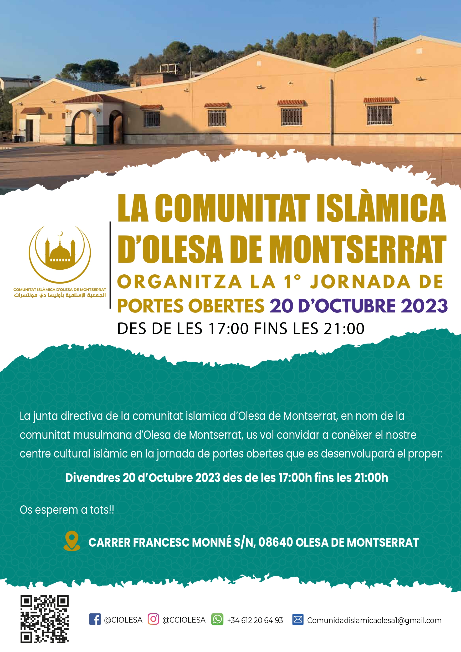 Cartell de les portes obertes 2023 de la Centre cultural de la comunitat Islàmica