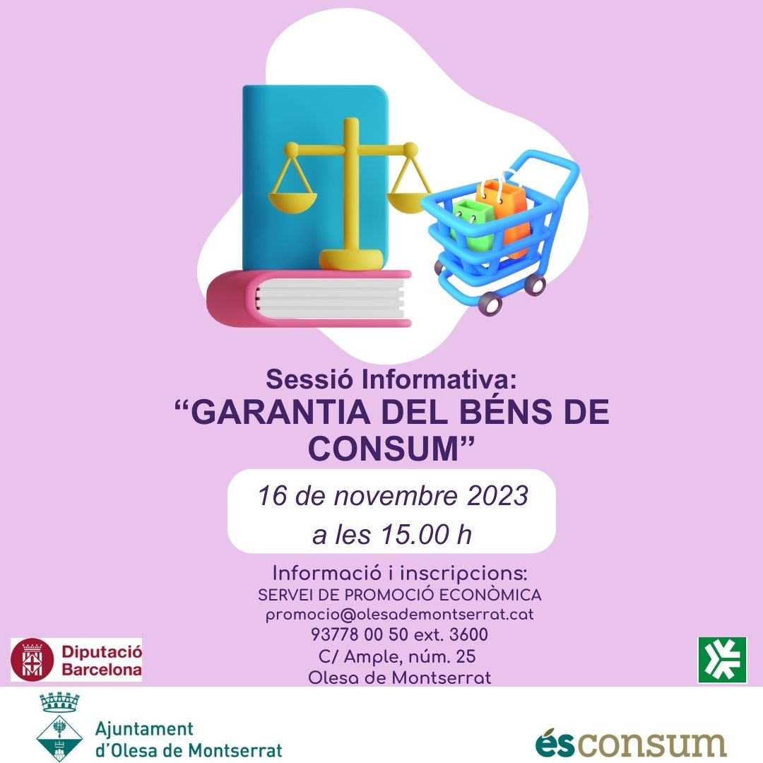 Cartell de la sessió informativa "Garantia de béns de consum" novembre 2023.