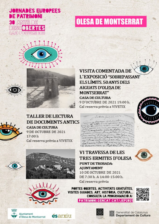 Cartell amb dibuixos d'ulls i fotografies amb informació de les activitats