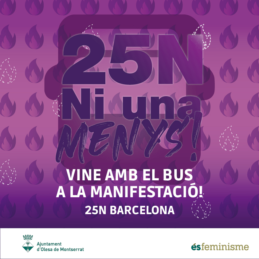 Cartell de la sortida amb bus per anar a la manifestació del 25N 2023 a Barcelona