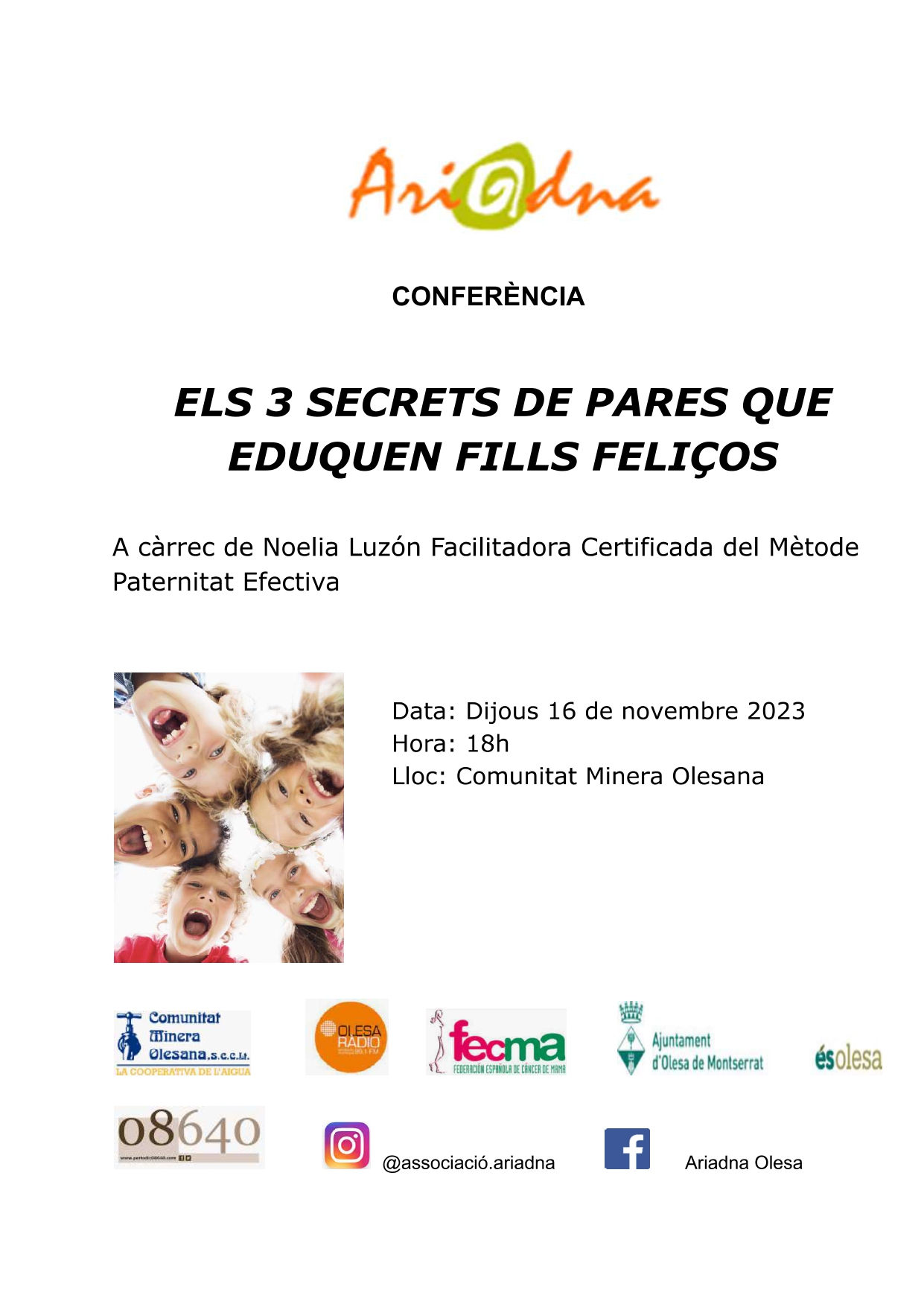 Conferència "Els tres secrets de pares que eduquen fills feliços".