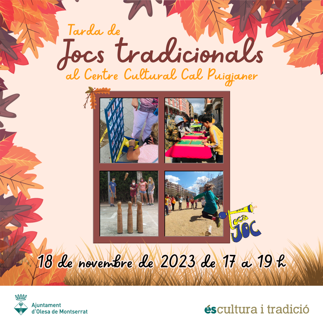 Cartell de la tarda de jocs tradicionals al pati del Centre Cultural Cal Puigjaner