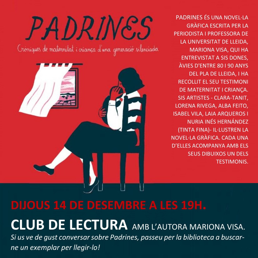 Cartell del club de lectura amb Padrines i la seva autora