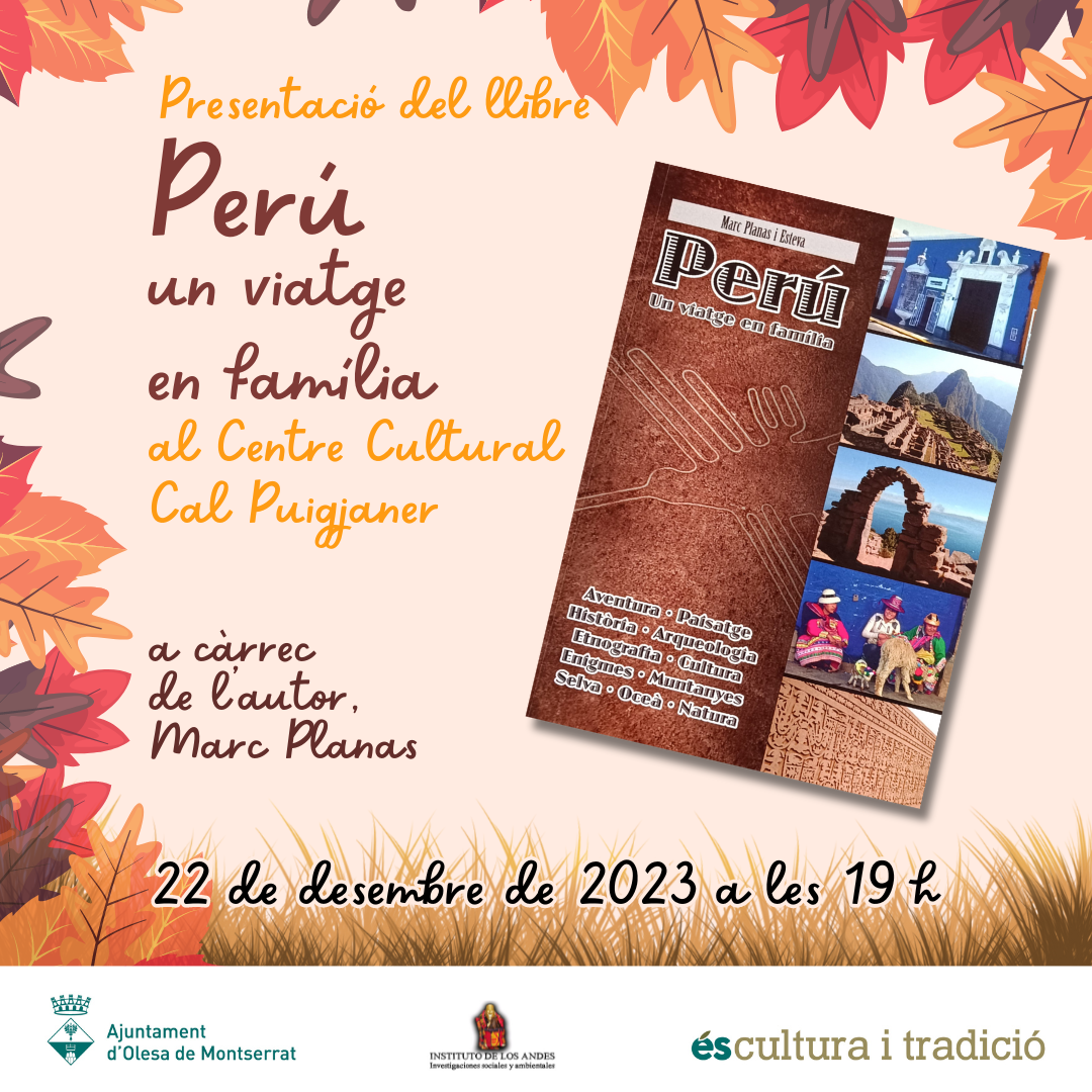 Cartell de la presentació del llibre "Perú, un viatge en família", al Centre Cultural Cal Puigjaner