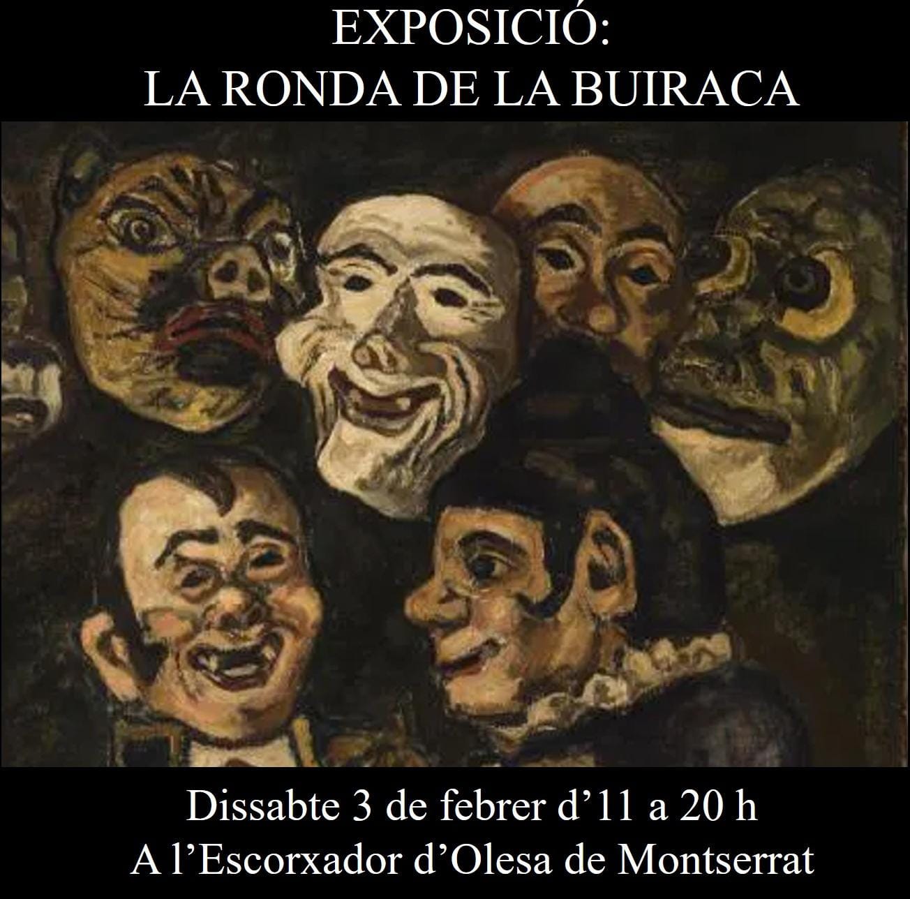 Cartell de l'exposició i taller de màscares de la Buiraca 2024