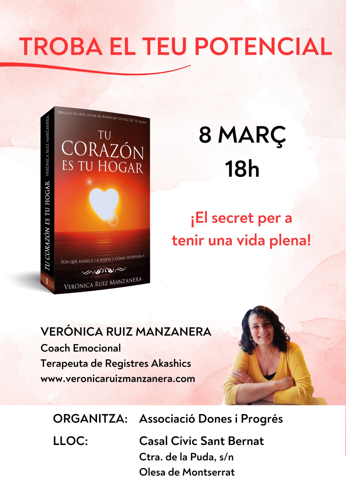 Cartell de la presentació del llibre Tu corazón es tu Hogar març 2024