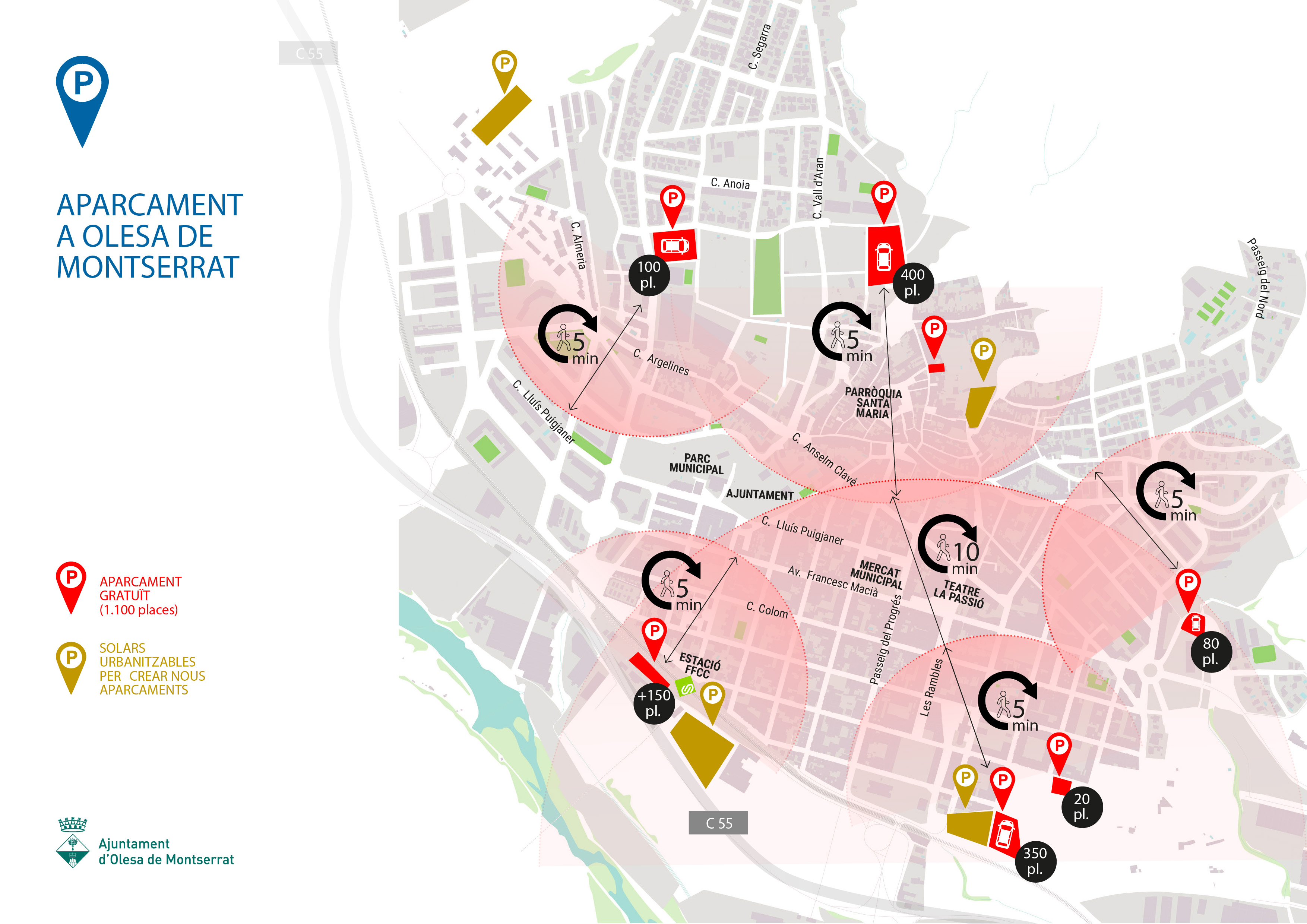 Mapa dels aparcaments dissuasius d'Olesa