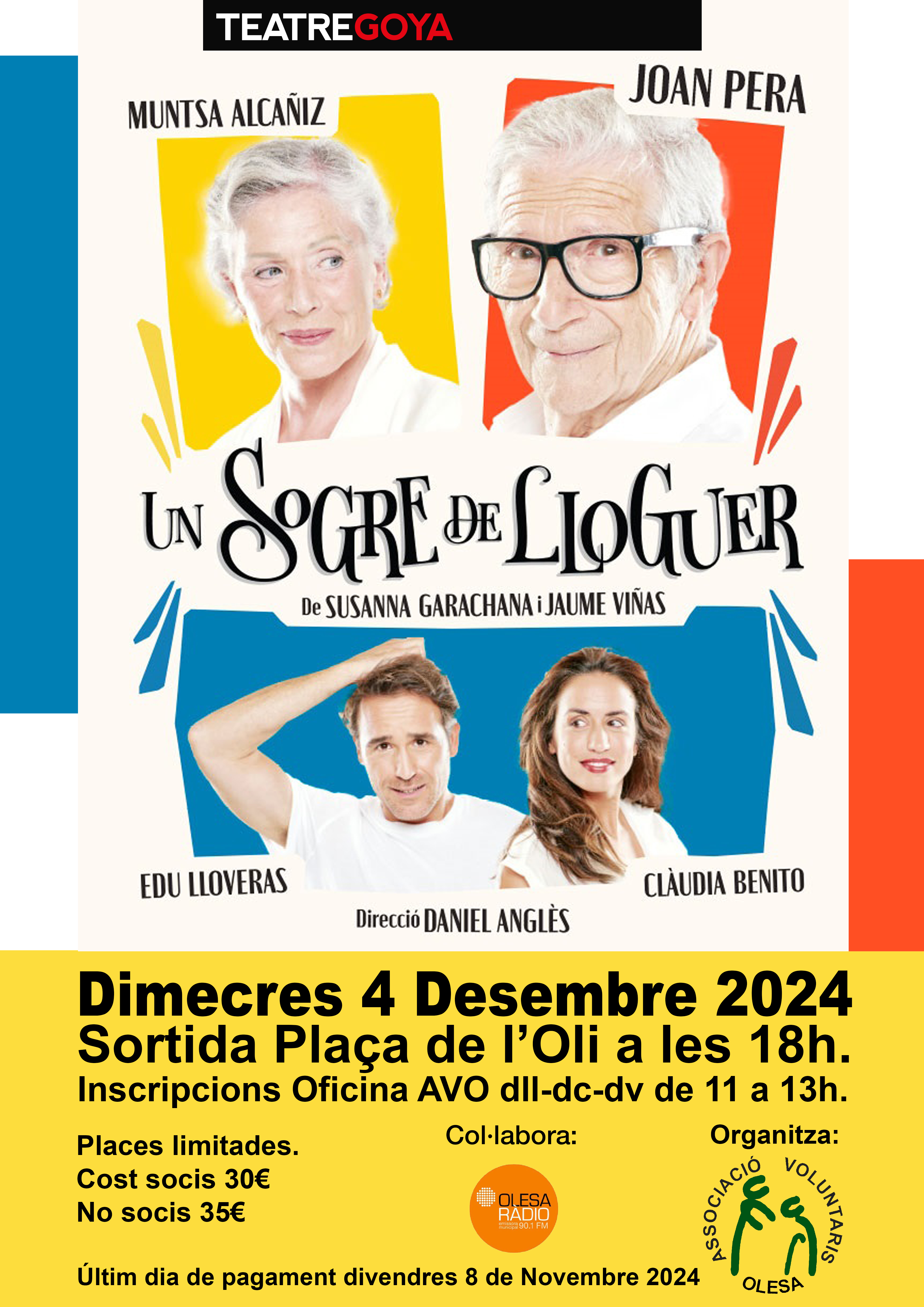 Cartell de la sortida teatral de l'AVO Un sogre de lloguer novembre 2024