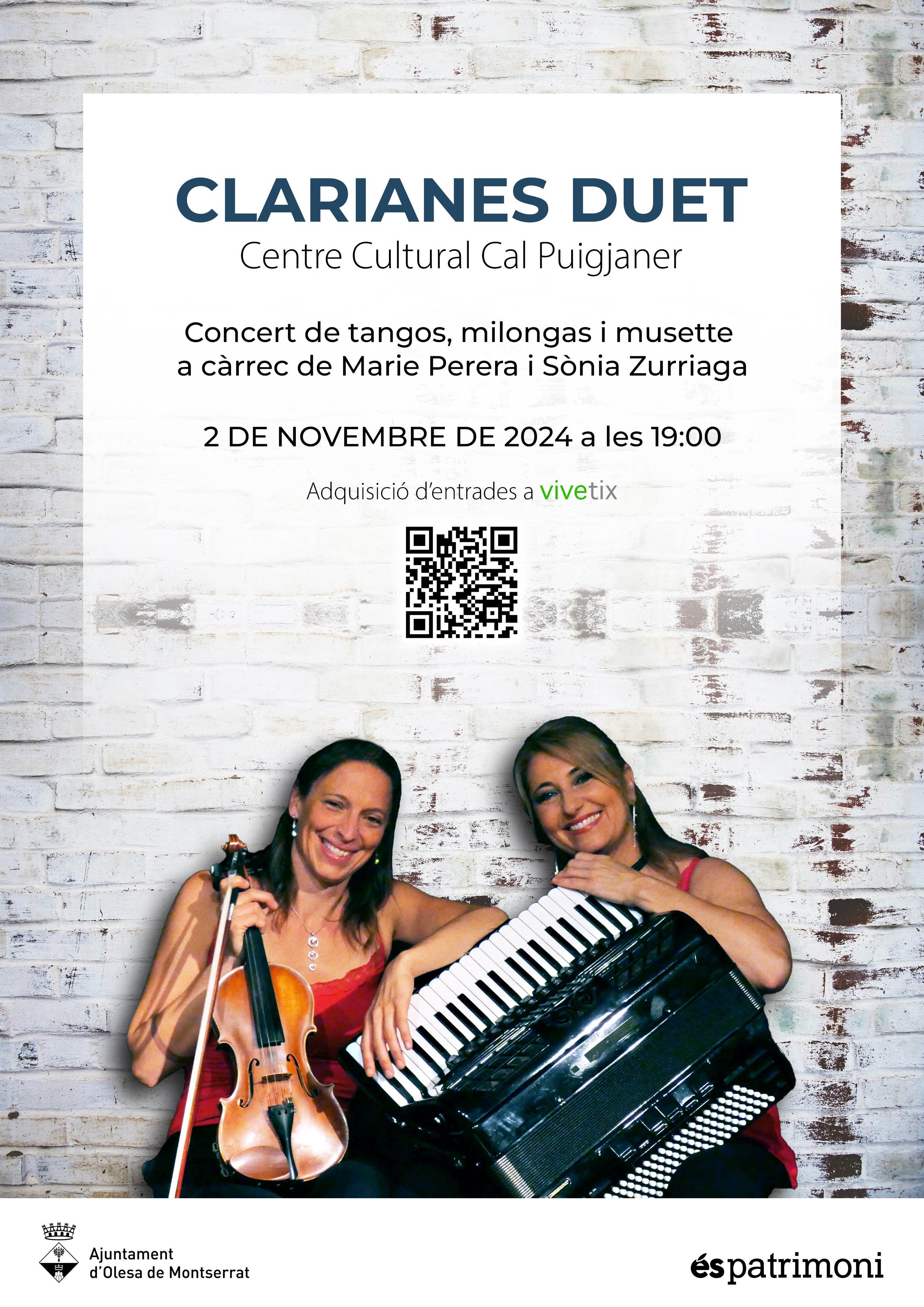 Cartell del concert del Duet Clarianes al centre Cultural Cal Puigjaner novembre 2024