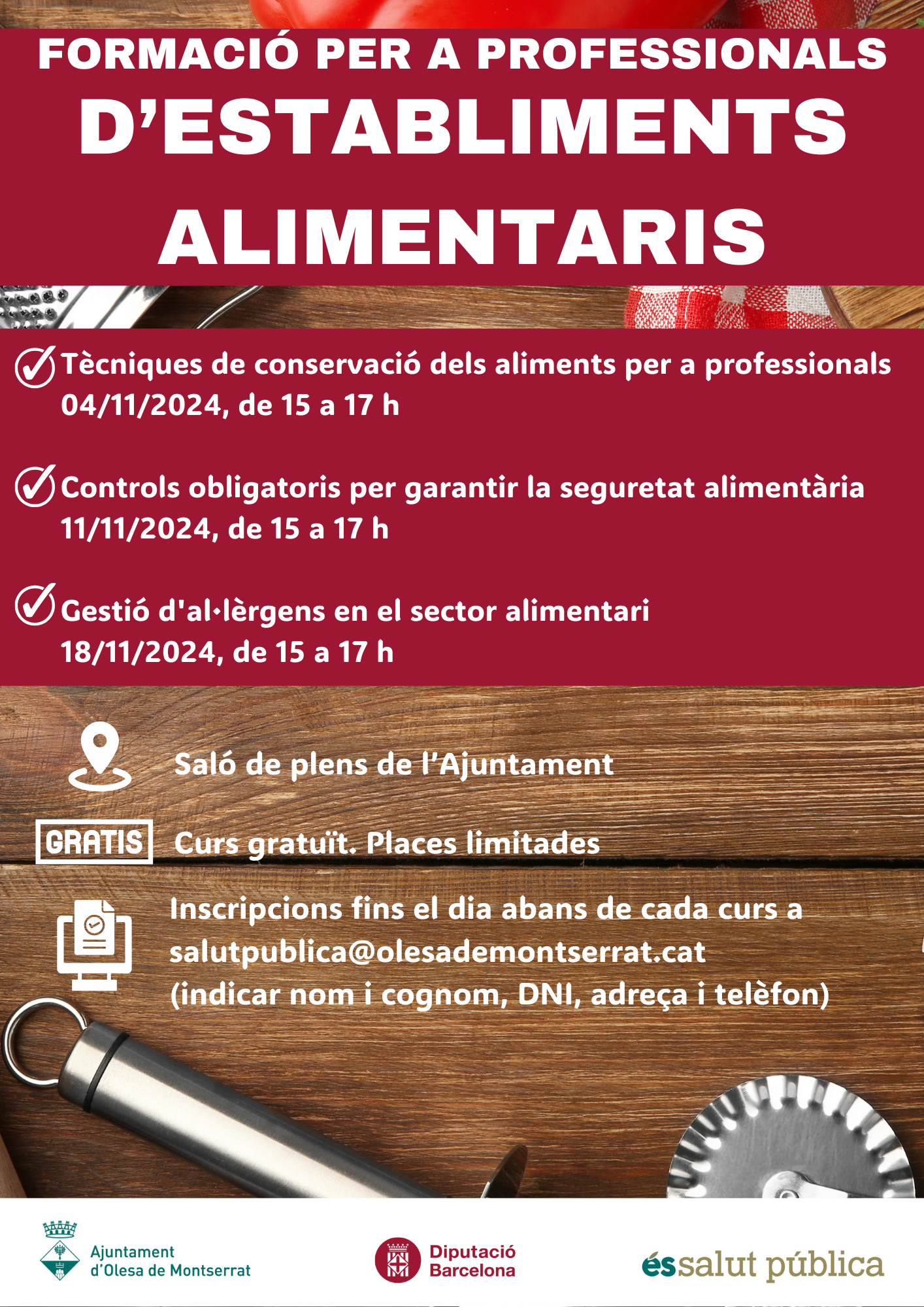 Cartell del curs per a professionals d'establiments alimentaris novembre 2024