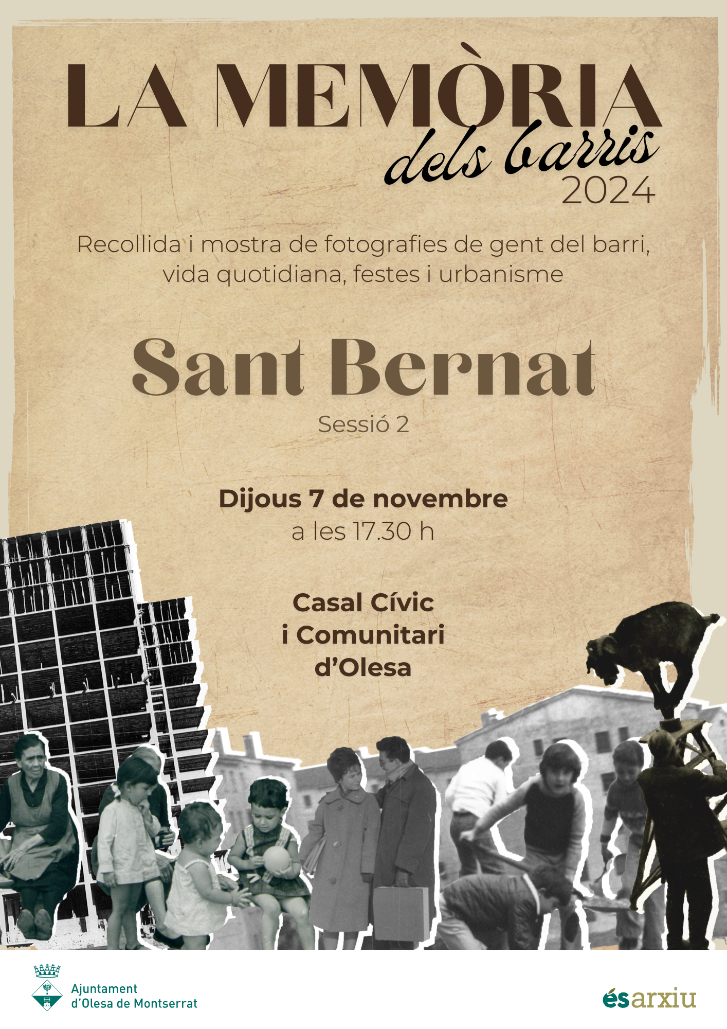 Cartell de la segona sessió de la Memòria dels Barris al barri del Sant Bernat