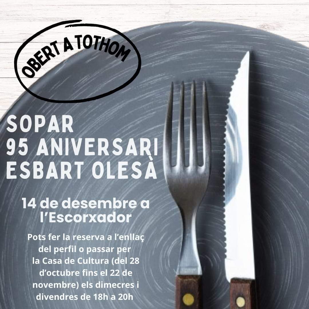 Cartell del sopar pel 95è aniversari de l'Esbart Olesà