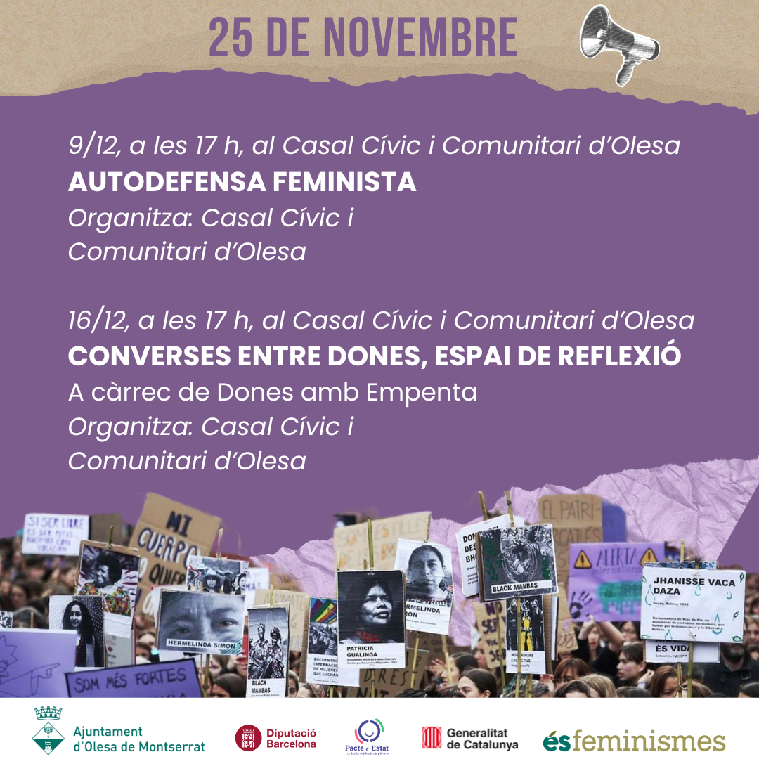 Cartell dels actes realitzats al Casal Cívic i Comunitari d'Olesa pel 25N de 2024