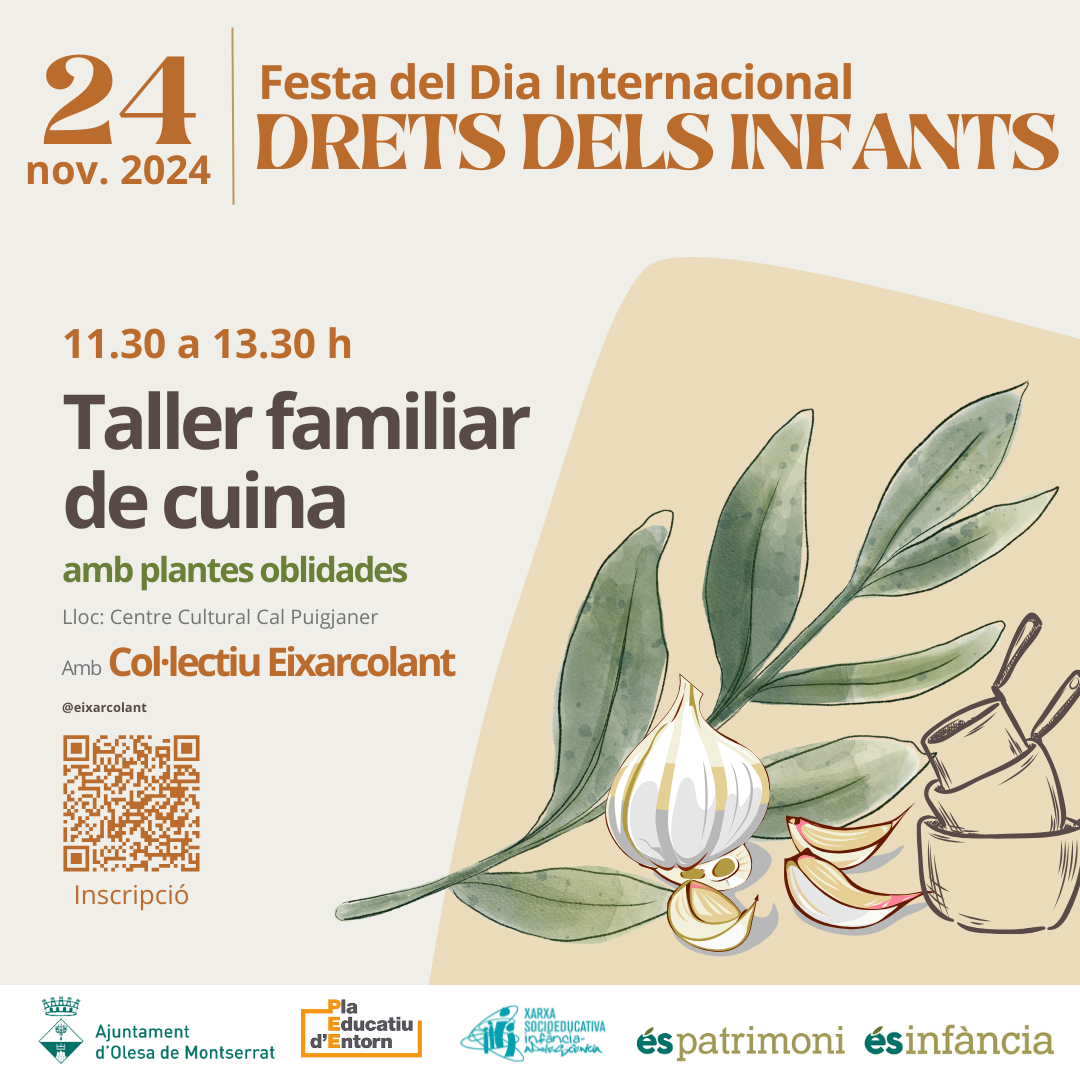 Imatge promocional del Taller familiar de cuina en motiu del Dia Internacional dels Drets dels Infants 2024