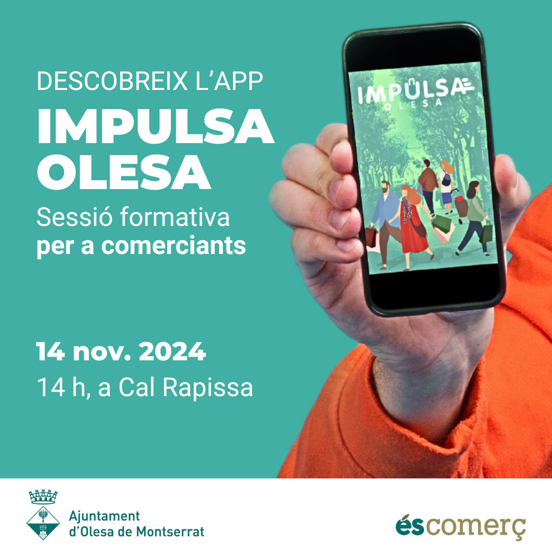 Imatge promocional de la sessió formativa de l'app impulsa Olesa per a comerciants.