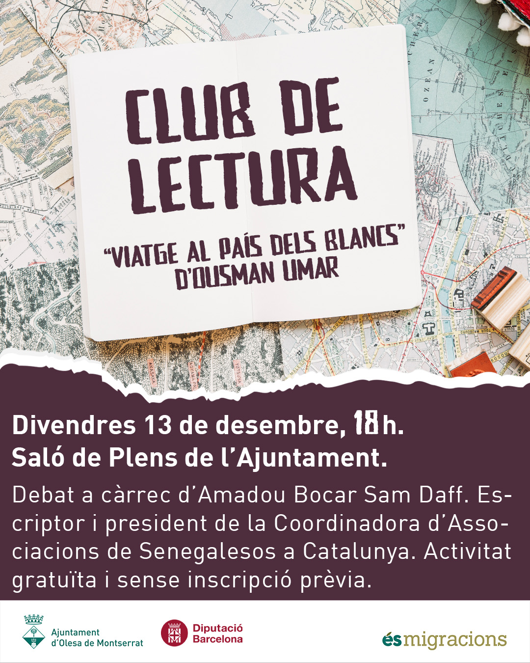 Cartell del Club de lectura amb el llibre Viatge al país dels blancs