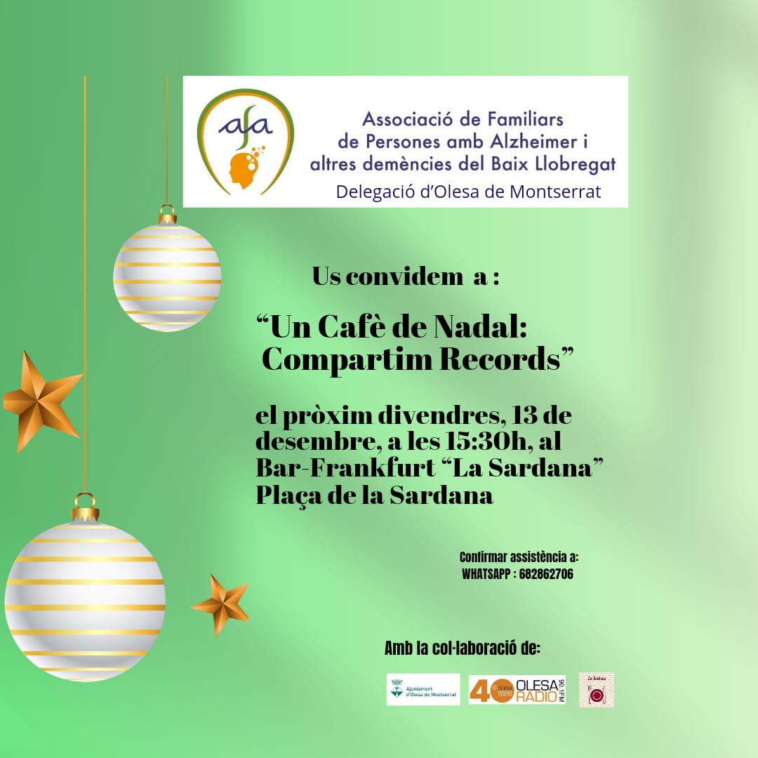 Cartell del Cafè de Nadal que organitza l'AFA Baix Llobregat per a grups de suport de cudadores