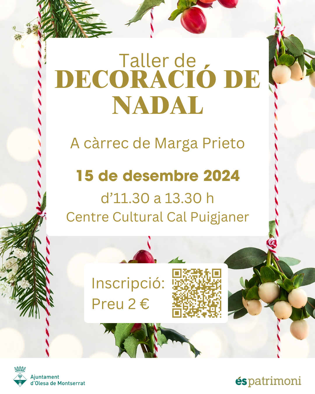 Cartell del taller de decoració de Nadal a Cal Puigjaner 2024