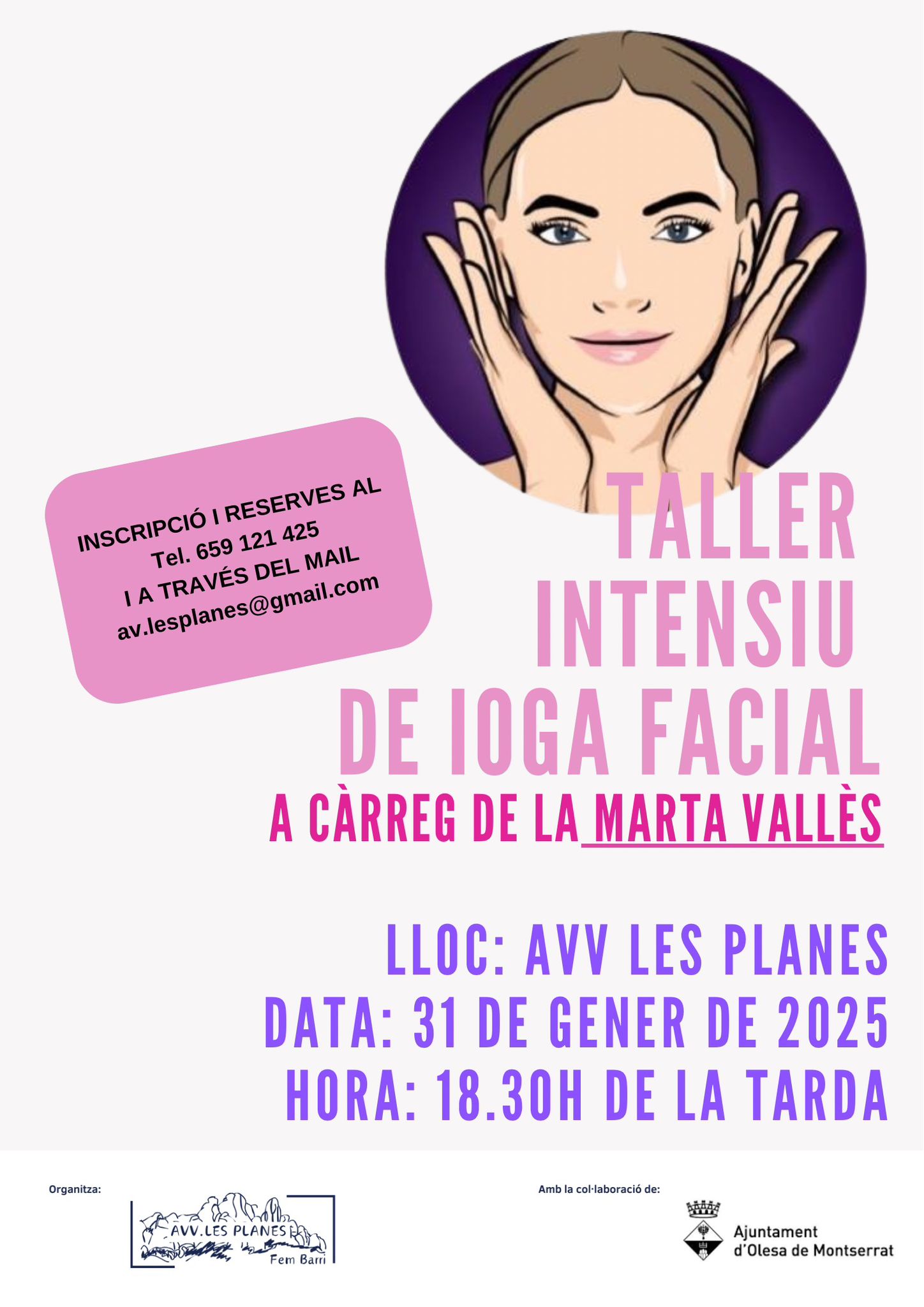 Cartell del Taller intensiu de ioga facial a l'AV Les Planes gener 2025