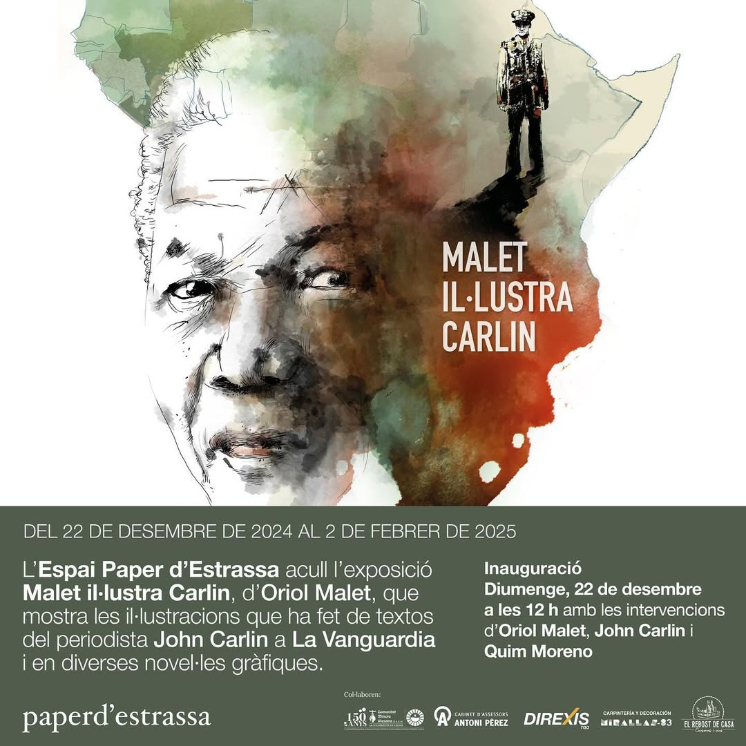 Cartell de l'exposició Malet il·lustra Carlin a l'Espai Paper d'Estrassa