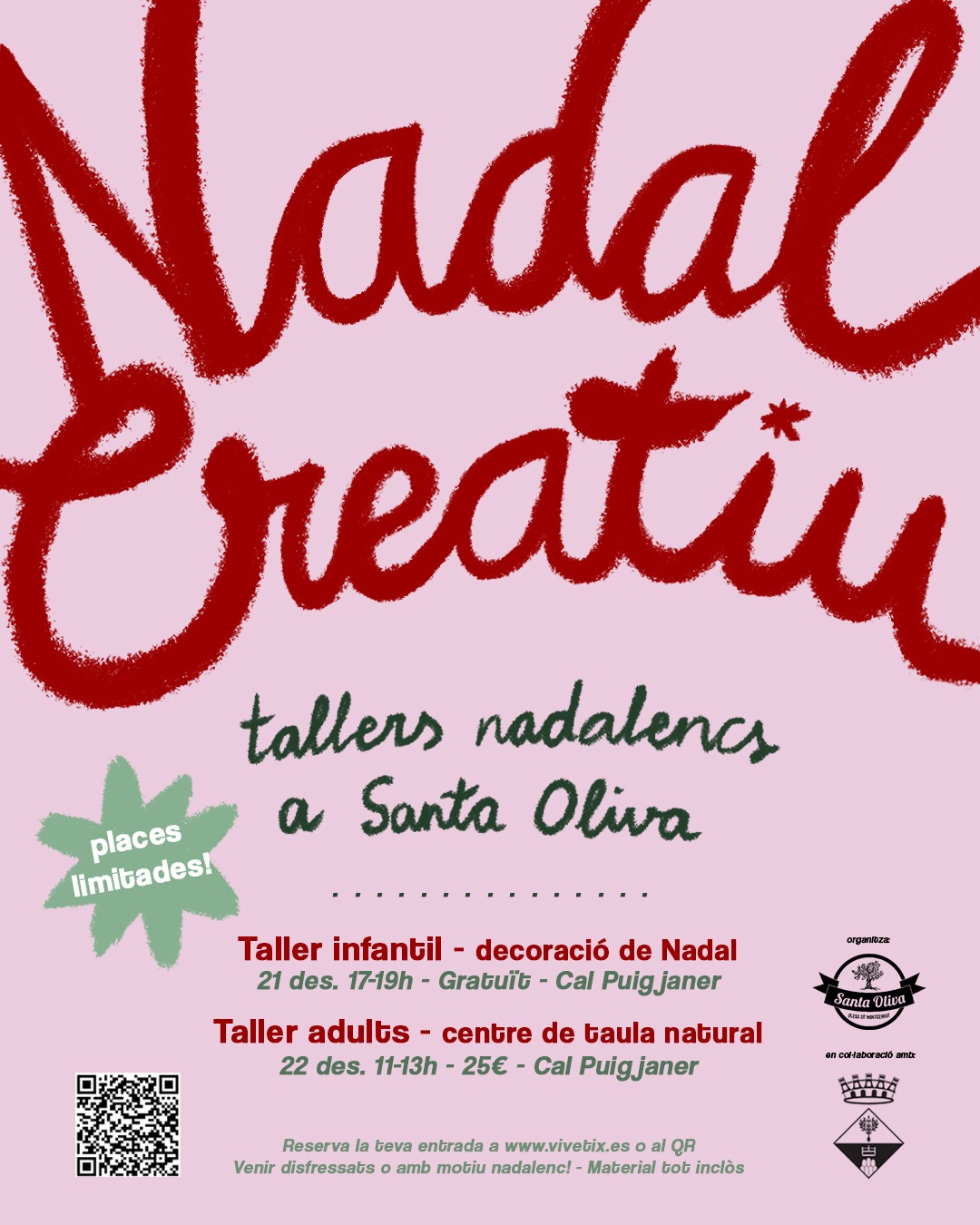 Cartell del taller creatiu de Nadal del Col·lectiu de Joves de Santa Oliva 2024