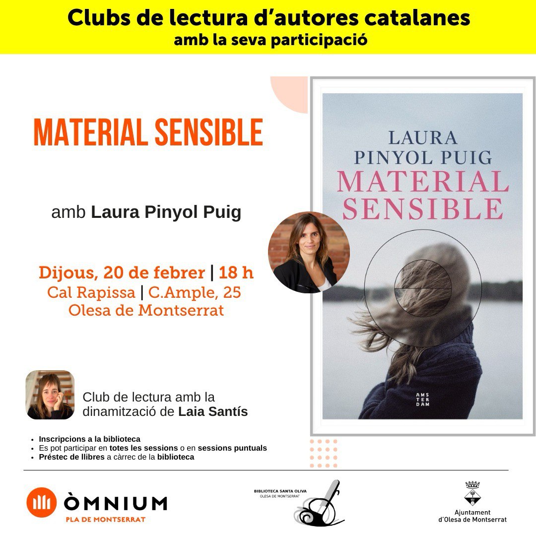 Cartell del club de lectura Llegim-les" amb la novel·la Material sensible per febrer 2025