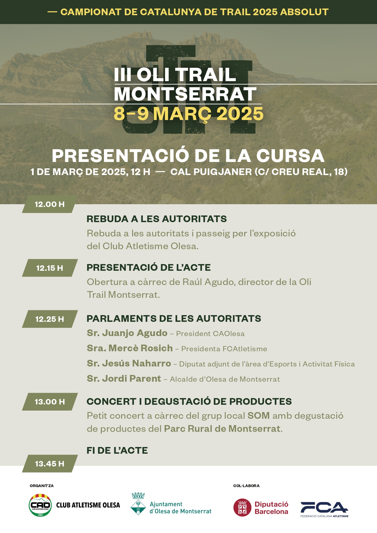 Cartell de la presentació de la III Oli Trail Montserrat