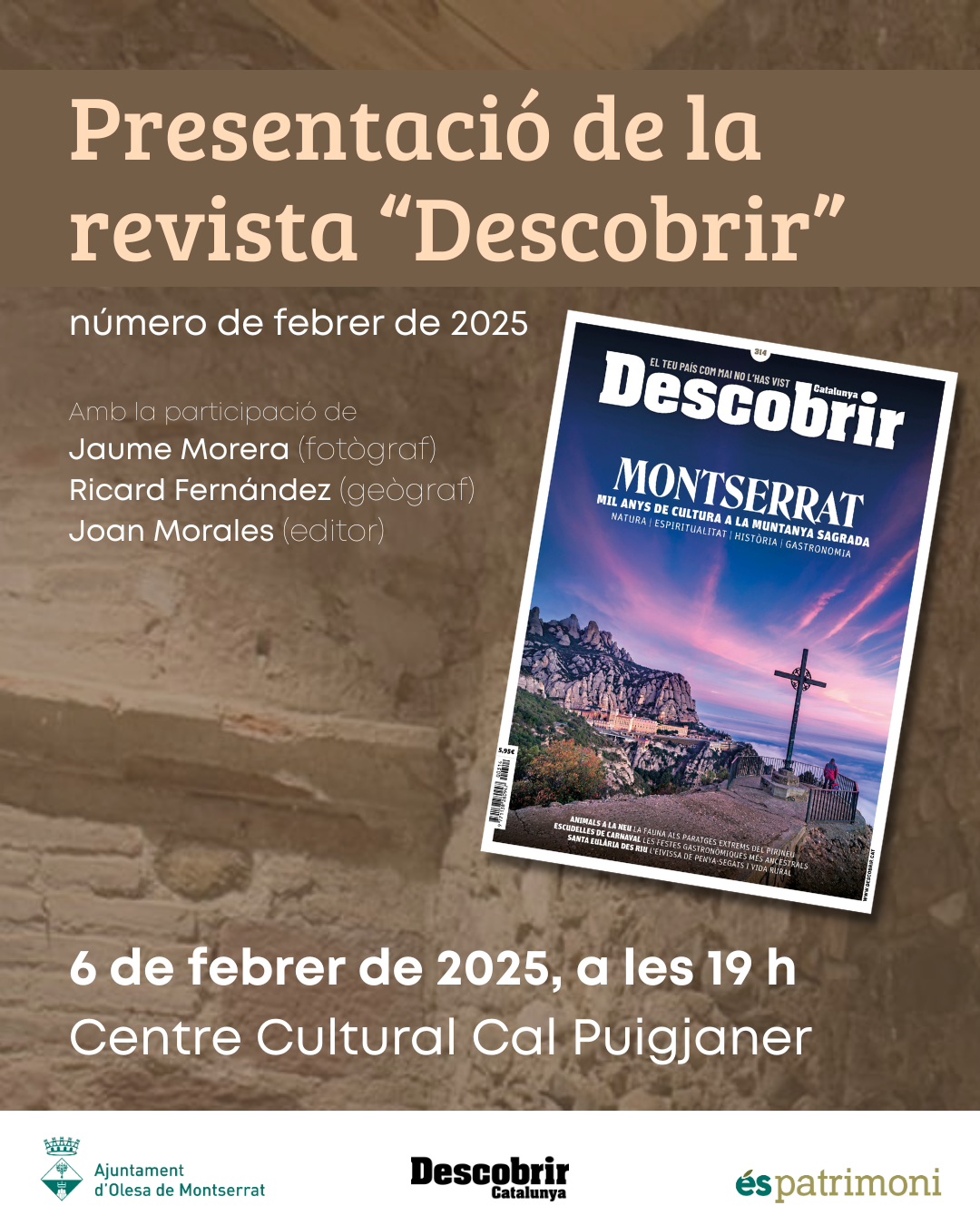 Cartell de la presentació del número de febrer de la revista Descobrir al Centre Cultural Cal Puigjaner