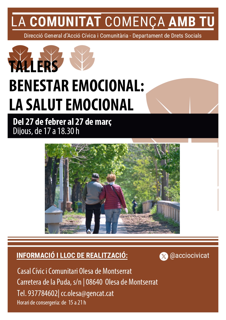 Cartell dels Tallers de Benestar Emocional de 2025 del Casal Cívic i Comunitari d'Olesa