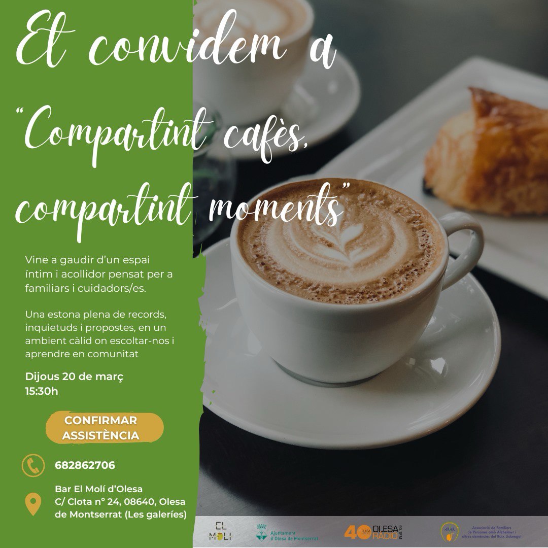 Cartell del cafè compartit per a cuidadors i familiars de pacients d'alzheimer