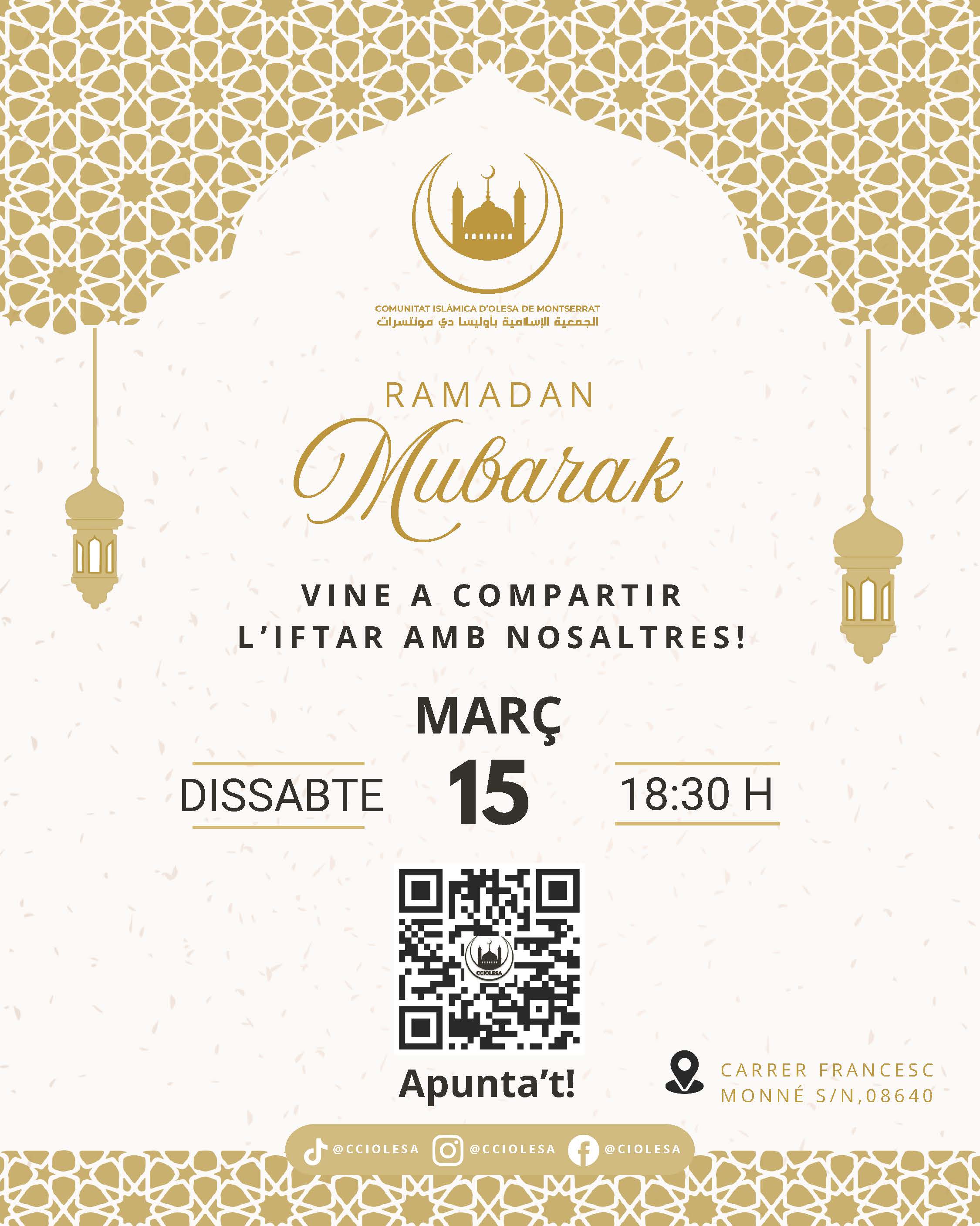 Cartell de l'Iftar comunitari pel Ramadà e 2025