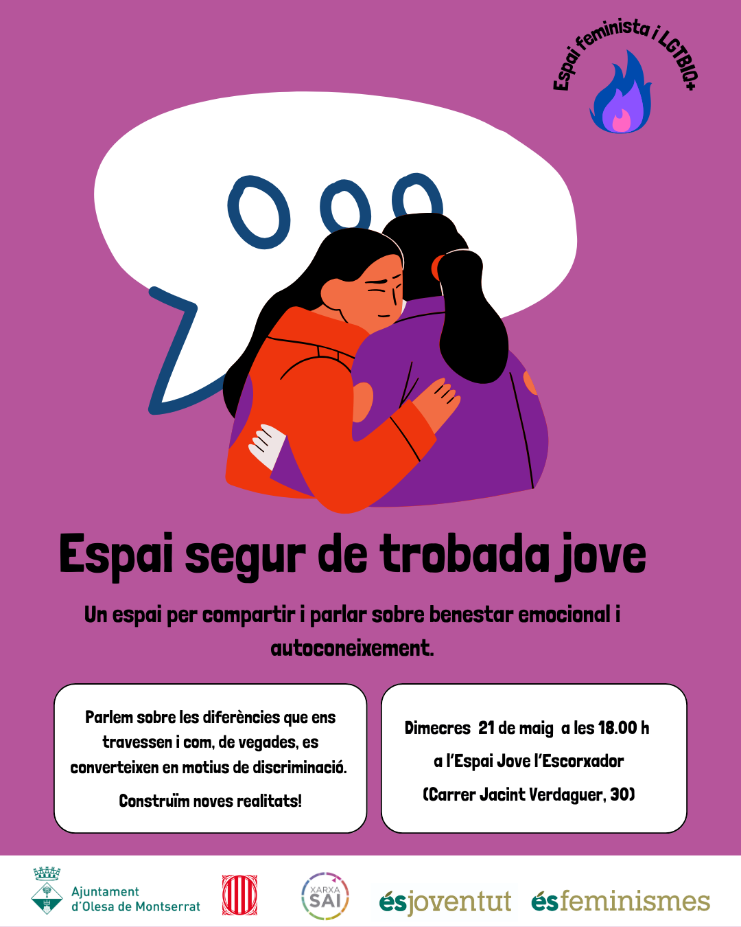Cartell de l'espai segur de trobada jove del mes de maig de 2025