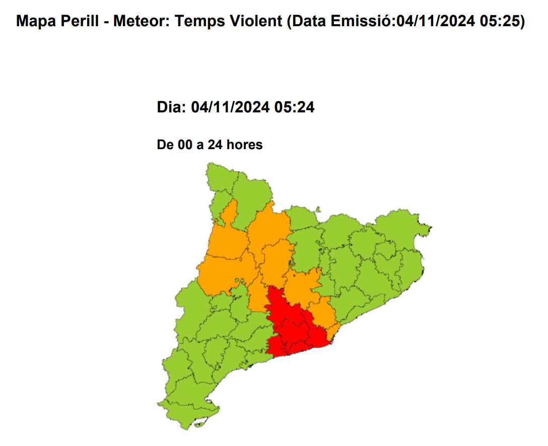 Previsió de temps violent a Olesa 4 de novembre 2024